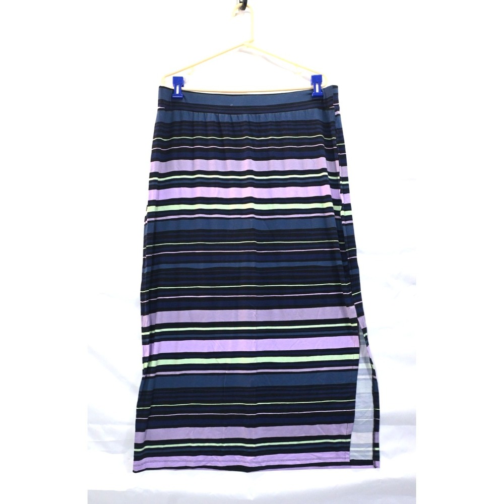 Liz Claiborne Studio XL Striped Skirt Knee Length Stretch Rayon Blend Side Slit